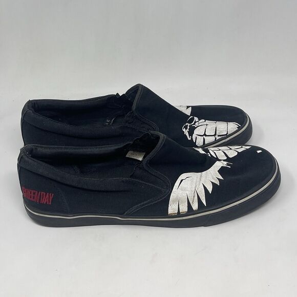 Draven Green Day Split Wings Sneakers Mens 11 Black Canvas Skate Slip On Shoes - Picture 1 of 16